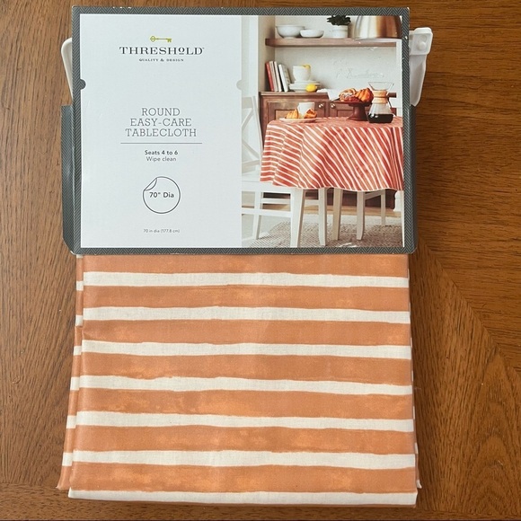 NWT threshold orange white tablecloth cover 70”x70” cotton polyethylene - Picture 4 of 6
